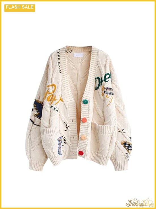 Sweaters - Wool Blend Cable Knit Open Front Cardigan V-Neck Button Down Sweater Coat